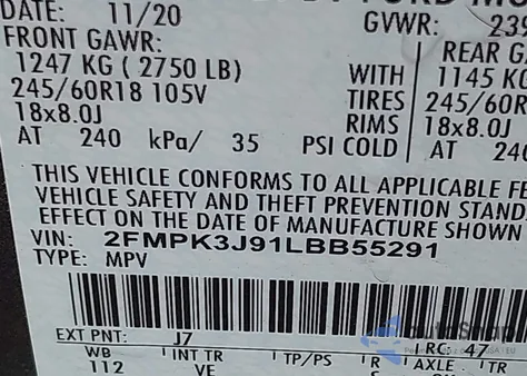 2020 Ford Edge Sel z USA, uszkodzony, nr VIN 2FMPK3J91LBB55291